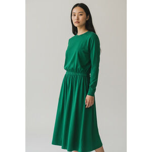 Liz Claiborne Long Sleeve Green Shoulder Button Sweatshirt Midi‎ Dress Large